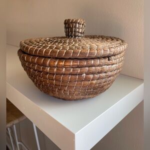 Handwoven Brown Basket with Lid